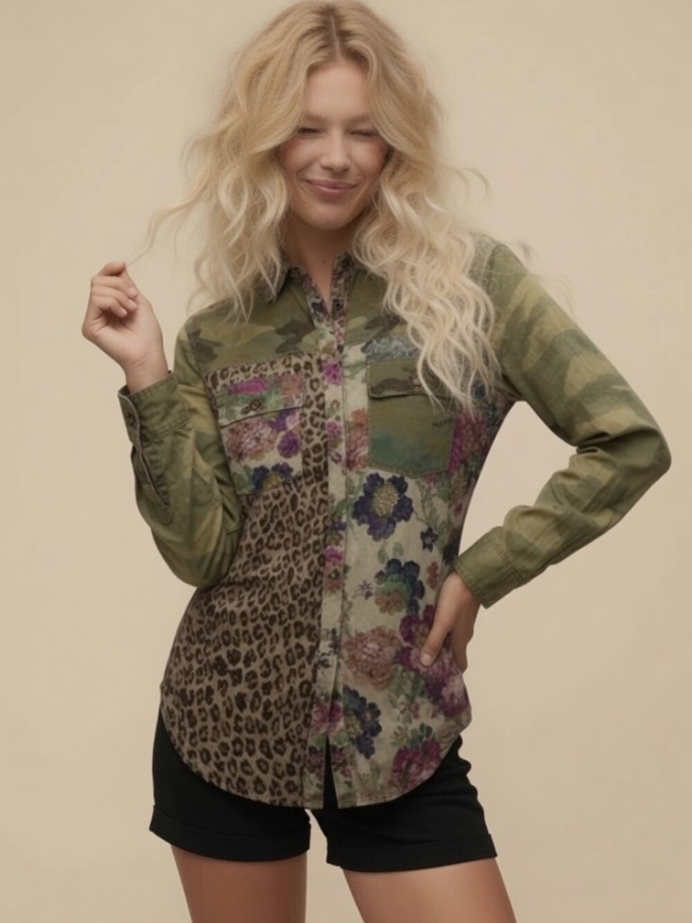 Anthropologie Pilcro Relaxed Tunic Buttondown Floral and Leopard Design NWT